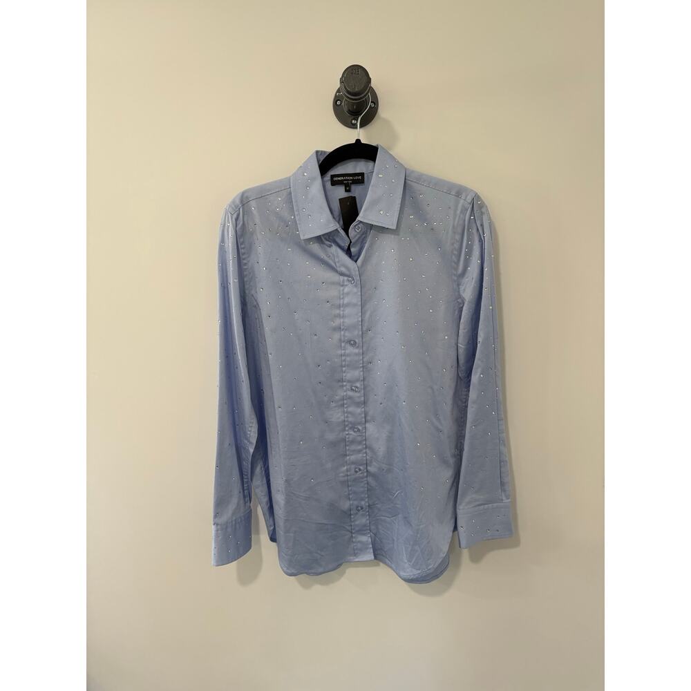 Generation Love Crystal Embellished Cotton Blend Button Down Top Size M